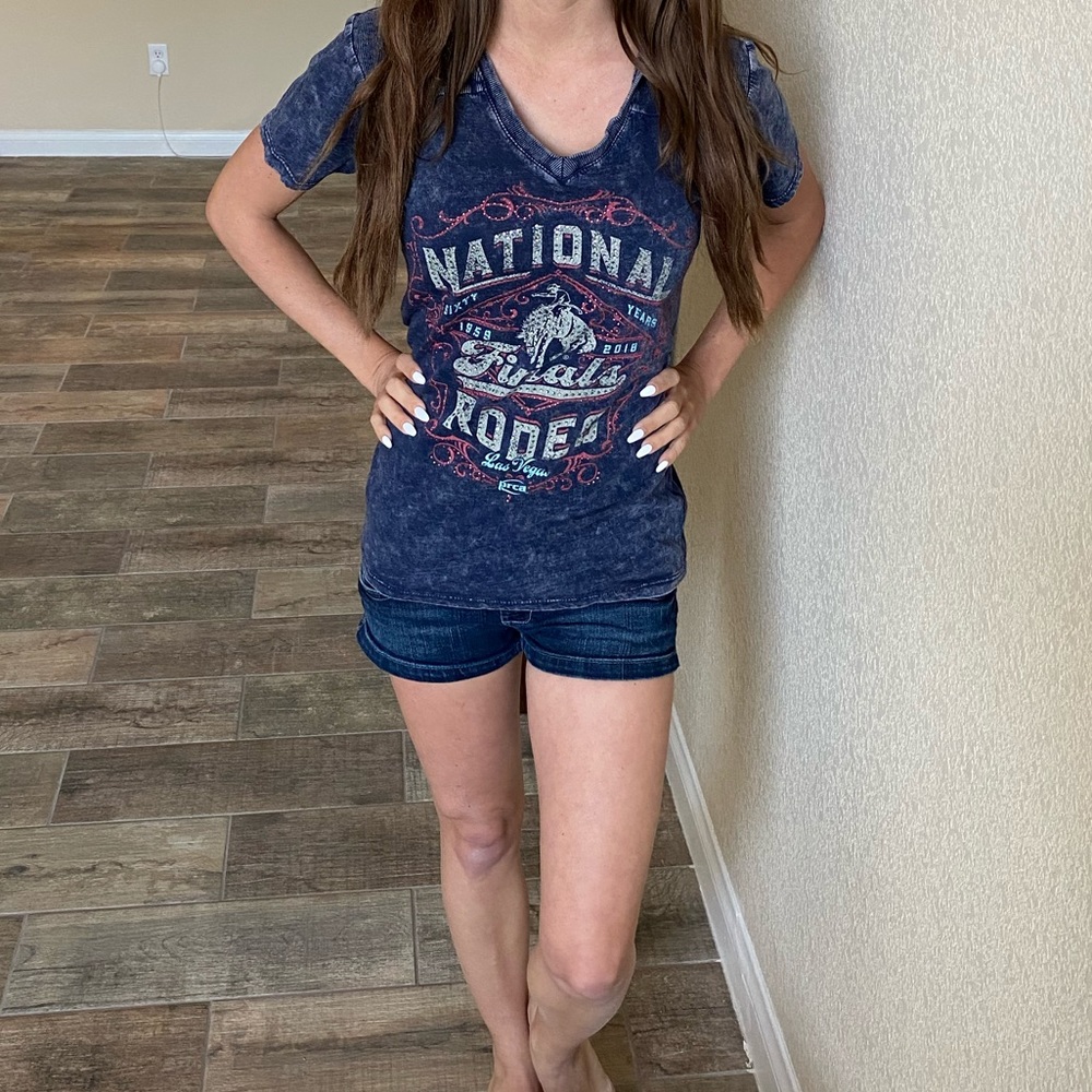 NFR rodeo bling and navy blue shirt